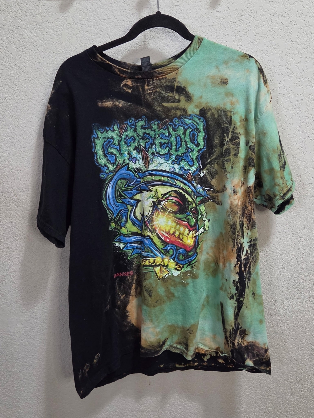 Distressed Black & Teal Greedy Pithead Graphic Short Sleeve Tee